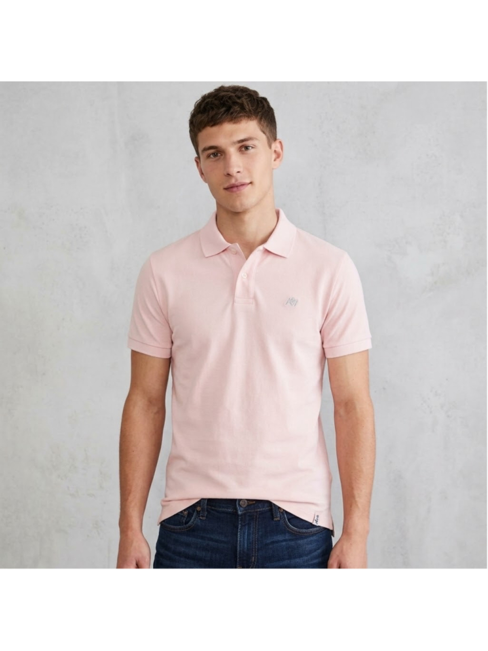 AEROPOSTALE Mens S A87 Pique Polo Shirt Shell Pink Casual Short Sleeve Preppy
